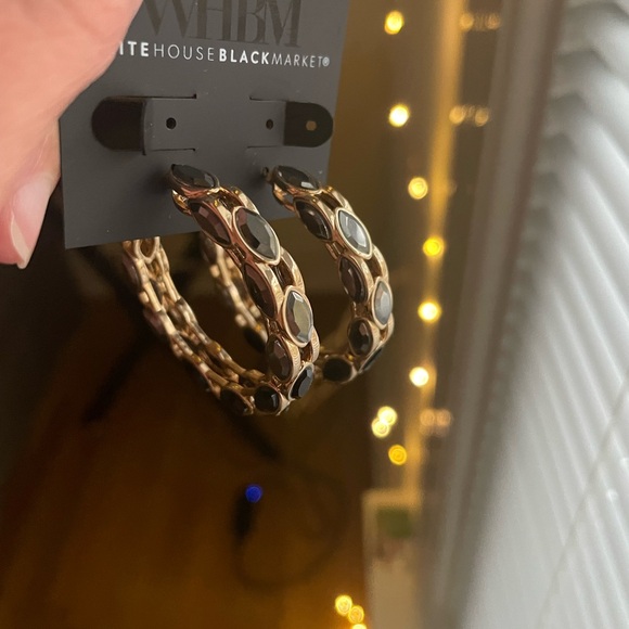 White House Black Market Jewelry - White House Black Market Gold and Black Oval Hoop Earrings